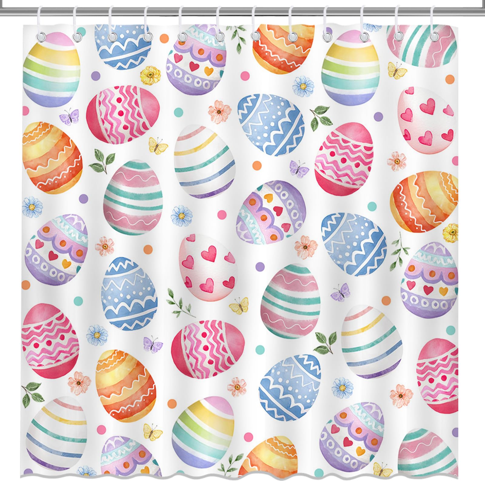 Mocsicka Easter Eggs Shower Curtain Happy Easter Bathroom Shower Curtain Spring Holiday Waterproof Fabric Shower Curtains Bathtub Decor with 12 Hooks 72 X 72 Inches