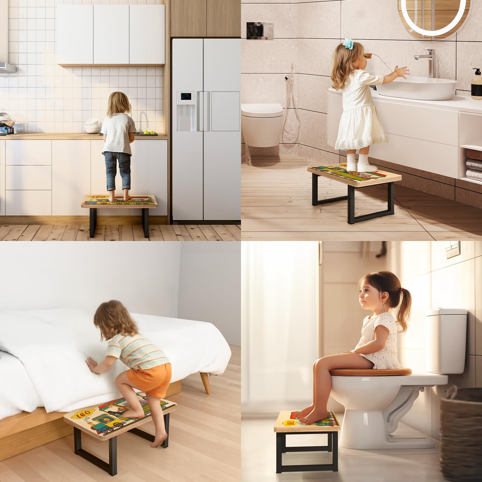 PYD Life 4 Pack Sublimation Wooden Step Stools Blanks 15.7" x 9" x 6.6" for Adults Kids with Non-Slip Feet Heavy Duty with 350-LBS Capacity Personalized for Bedroom Bathroom