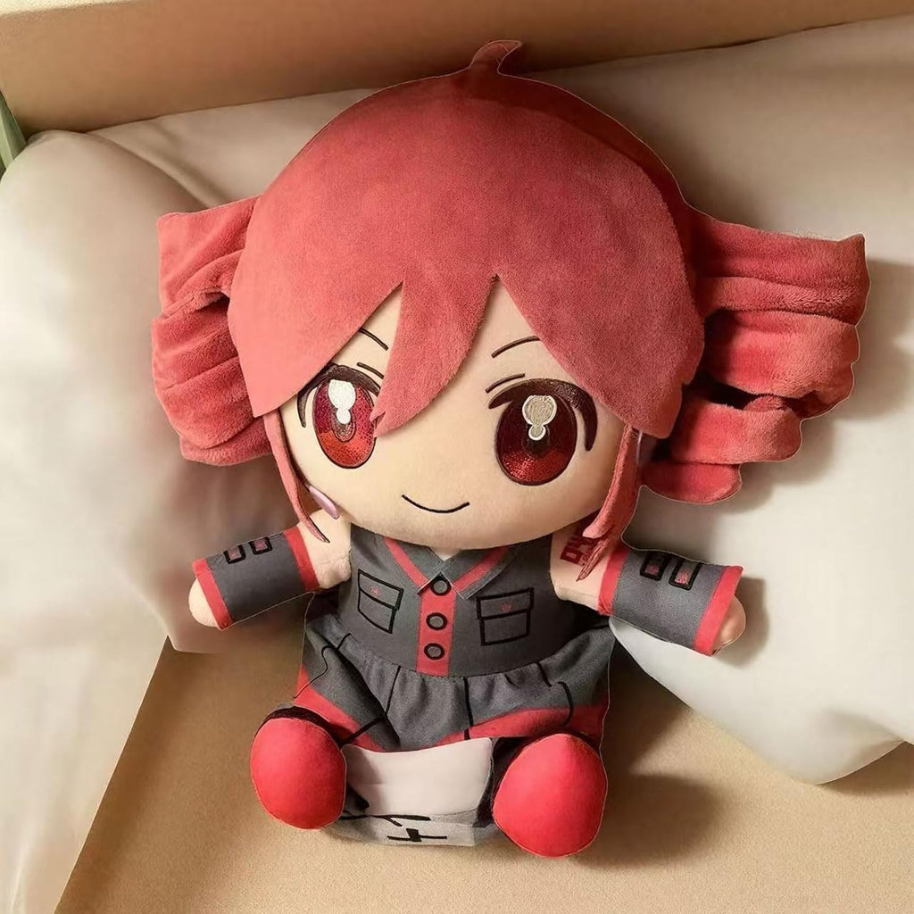 Skiennix Cute Anime Plush | 22cm Twin Tail Girl with 3D Hair | Soft Red & Black Outfit Stuffed Figure