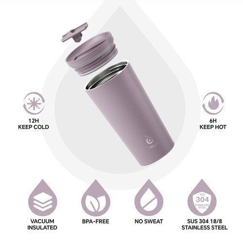Ideus 17 oz Travel Coffee Mug, Double Wall Vacuum Stainless Steel Insulated Coffee Tumbler With Lid, Splash-Proof & Cup Holder Friendly, Keeps Drinks Hot/Cold, Dishwasher Safe, Purple