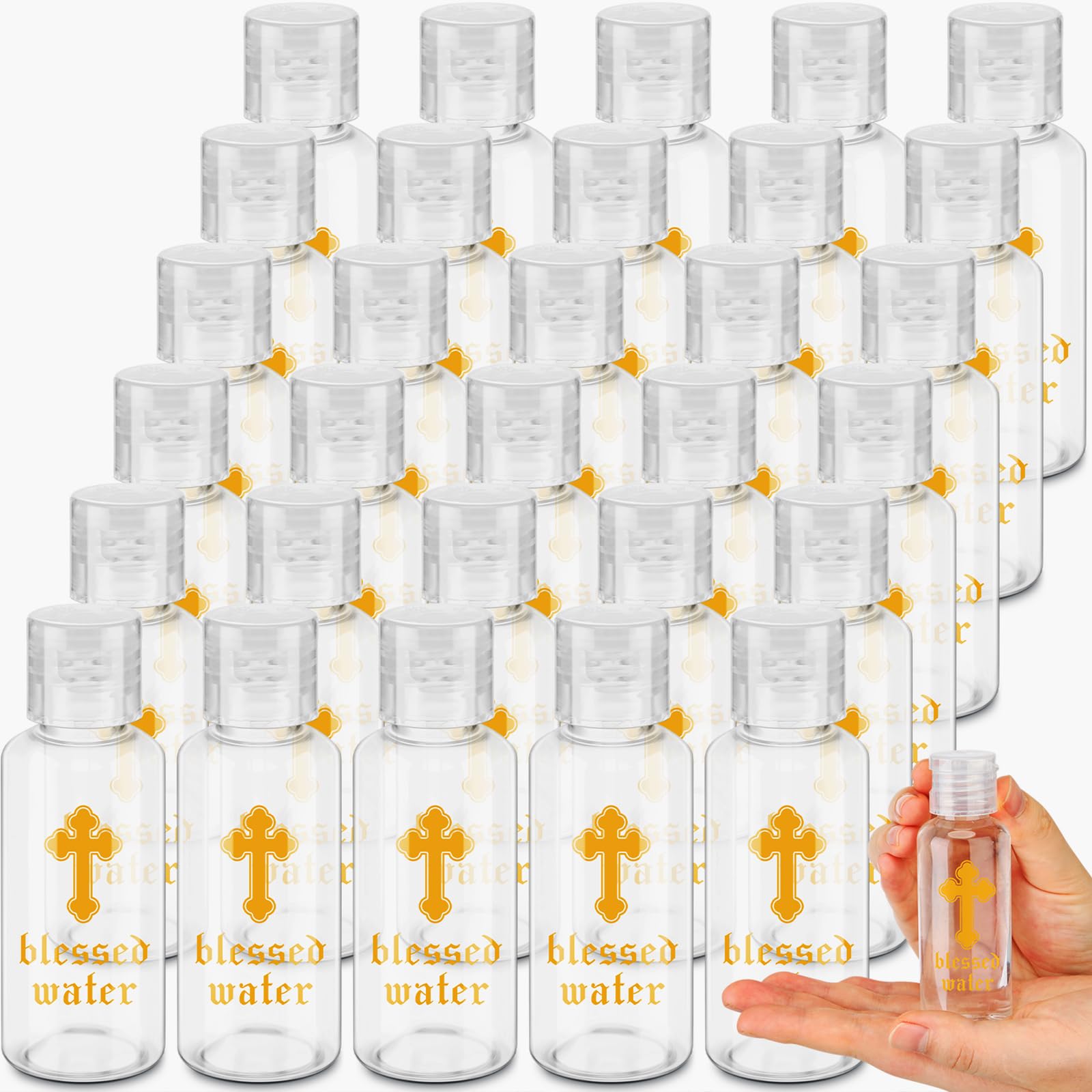 Chuangdi Holy Water Bottles Baptism Party Favor Transparent Holy Water Empty Containers with Golden Catholic Cross First Communion Gift for Guests Christian Thanksgiving Church(30 ml,500 Pcs)