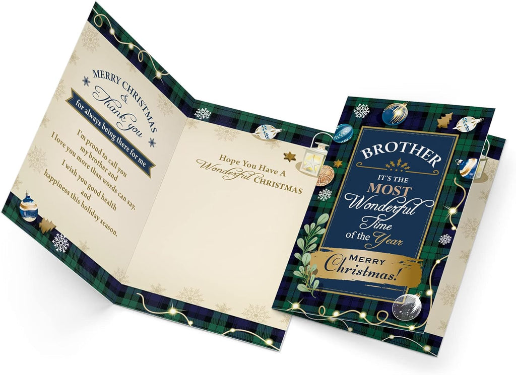 Prime Greetings Christmas Card for Brother - Eco-Friendly Thick Card Stock | 5in x 7.75in with Premium Envelope