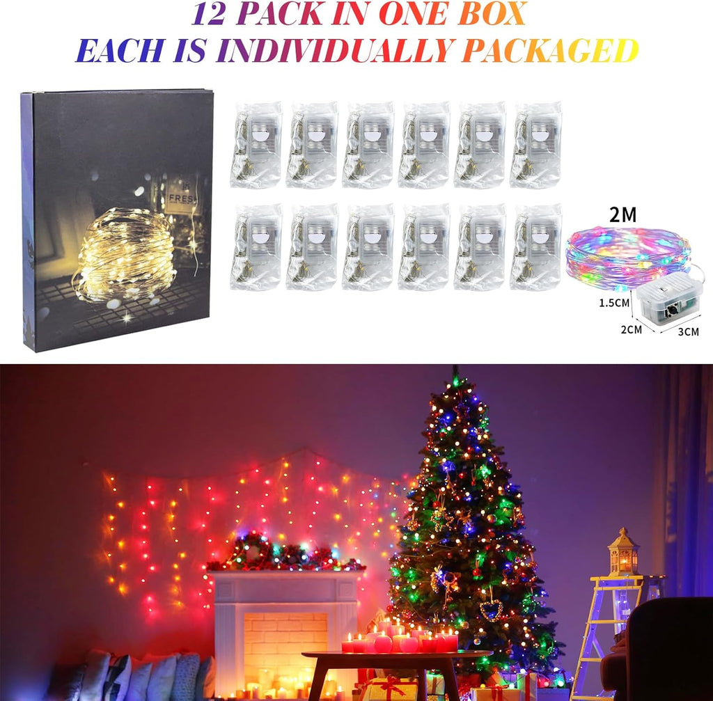 ZGWJ Fairy Lights - 12 Pack Battery Operated 7ft Mini LED String Lights | 3 Modes for DIY Decor