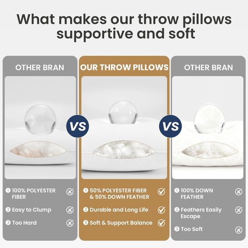 BHZ Throw Pillows 20x20 Euro Pillow Inserts Set of 2, Down Feather Alternative Pillow Inserts, Decorative Soft Large Square White Throw Pillows Insert for Couch Bed Dorm Sofa with Breathable Cover