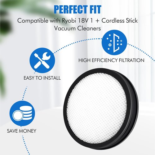 18V ONE + Washable Filter for Ryobi 18V Cordless Stick Vacuum PCL720, PBLSV716, PBLSV717 Replacement Parts, Compare to Part A32SV720N, 3 Pack