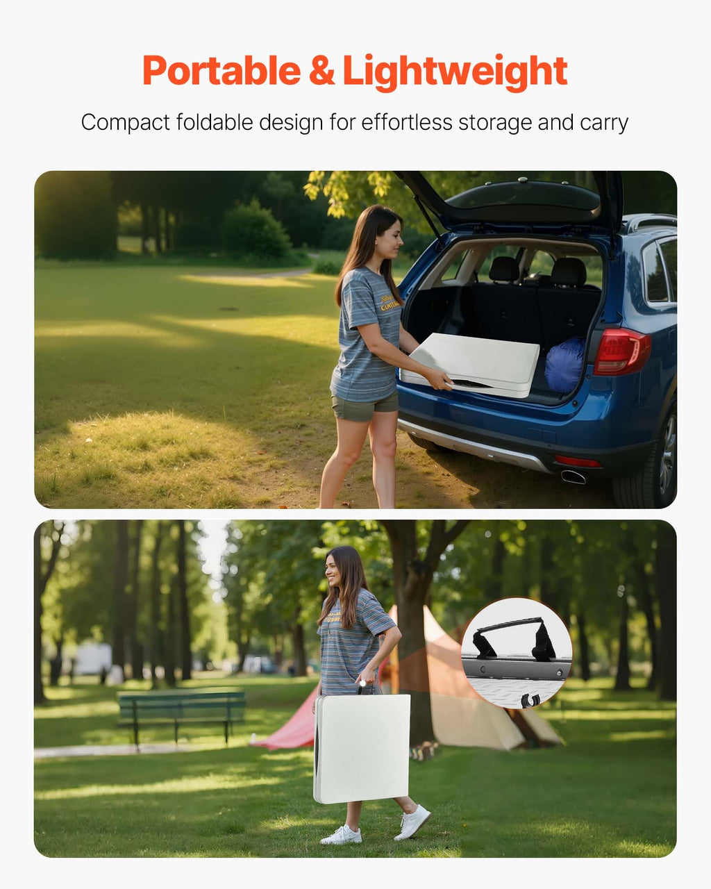 VEVOR Folding Table, Heavy Duty Portable Fold-in-Half Utility Table, Indoor Outdoor Plastic Rectangle Table with Built in Handle, for Party, Dining, Wedding, Events, Picnic, Camping, 4 ft, White