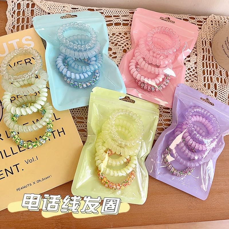 Waterproof Spiral Hair Ties 6-Piece Multicolour Resin Phone Cord Ponytail Holders