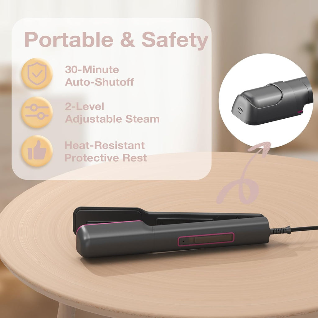Newbealer 3-in-1 Travel Iron - Global Voltage Clothes Steamer & Dry Iron, Fast Heating, Ash Pink