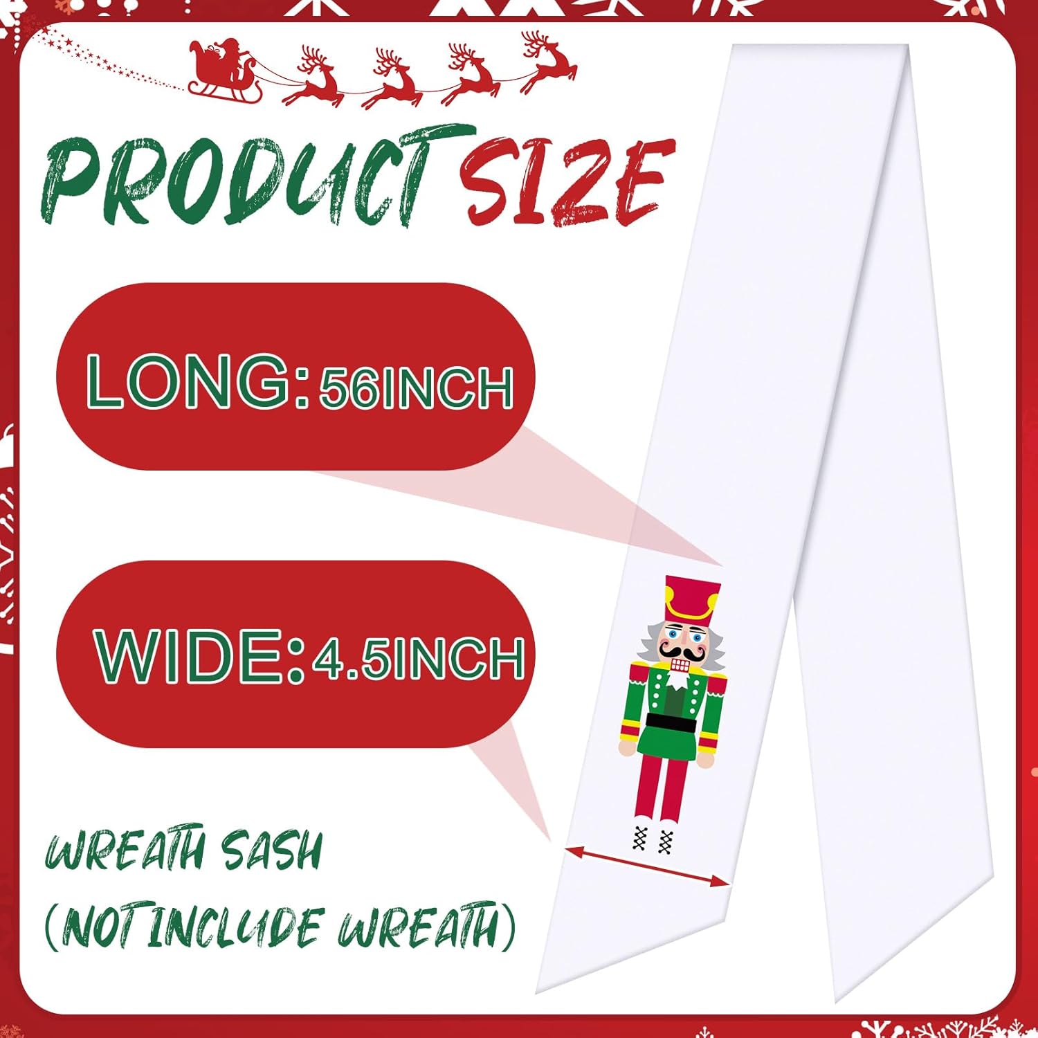 Skiennix Wreath Sash - Satin Blank Sashes for Embroidery | Indoor/Outdoor Home Decor (Red, White, Nutcracker)