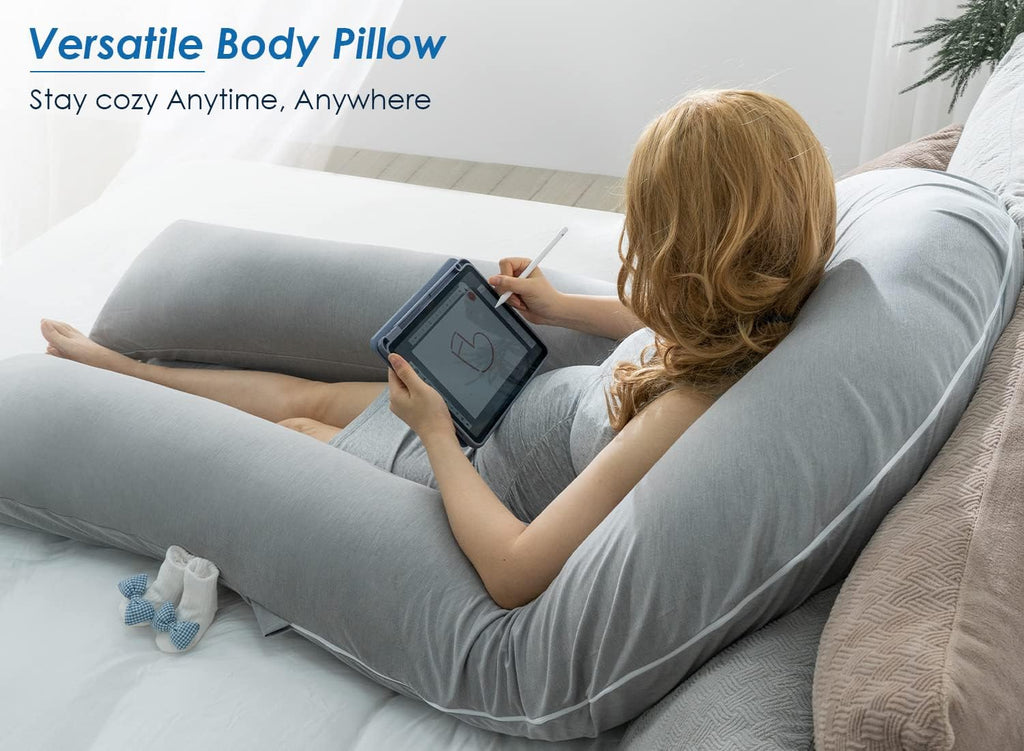 Queen Rose Extra Long U Shaped Body Pillow - Cooling Pregnancy Pillow for Full Body Support | 65 Inch Grey
