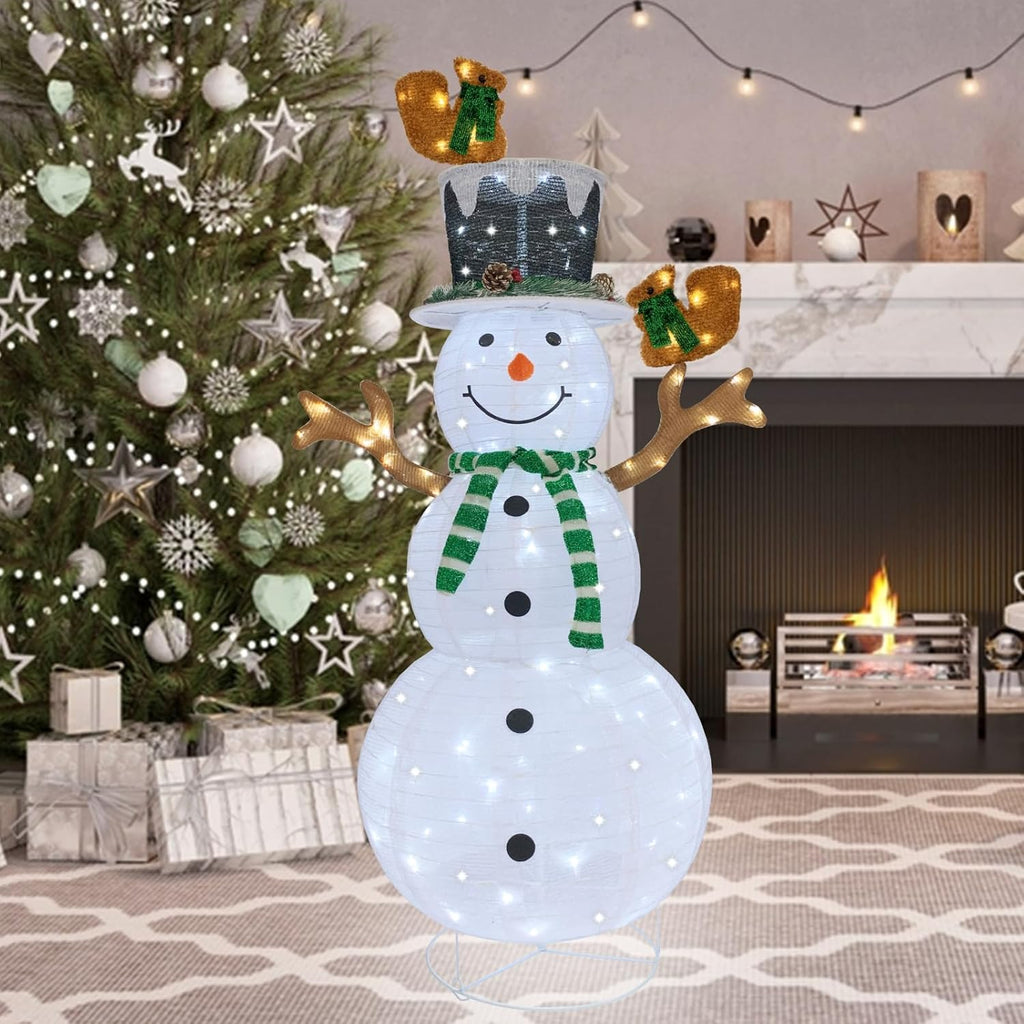 Skiennix Lighted Snowman Outdoor Christmas Decoration - Prelit 120 LED Lights, Collapsible Design | Green
