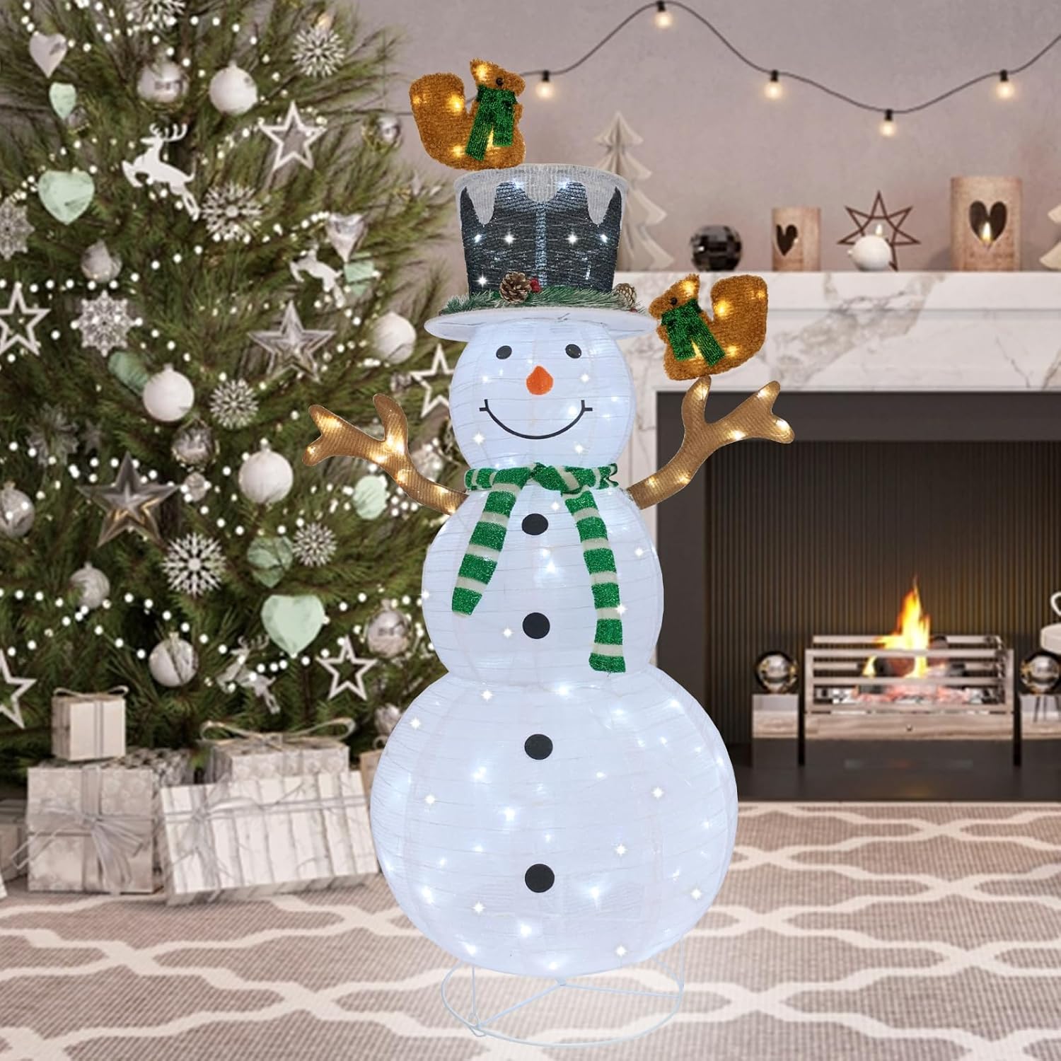 Skiennix Lighted Snowman Outdoor Christmas Decoration - Prelit 120 LED Lights, Collapsible Design | Green