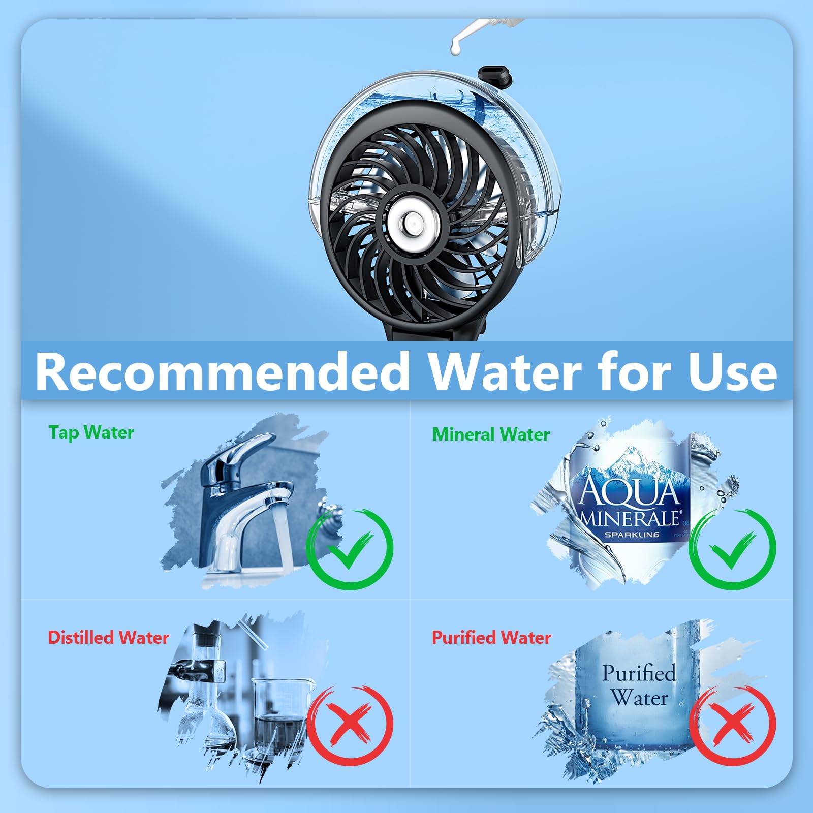 WITHOUSE 6000mAh Portable Handheld Misting Fan as Backup Power, 50ml XL Water Tank, 20H Runtime 3 Speeds, 180° Foldable Rechargeable Mist Fan for Travel, Outdoors, Makeup - Black