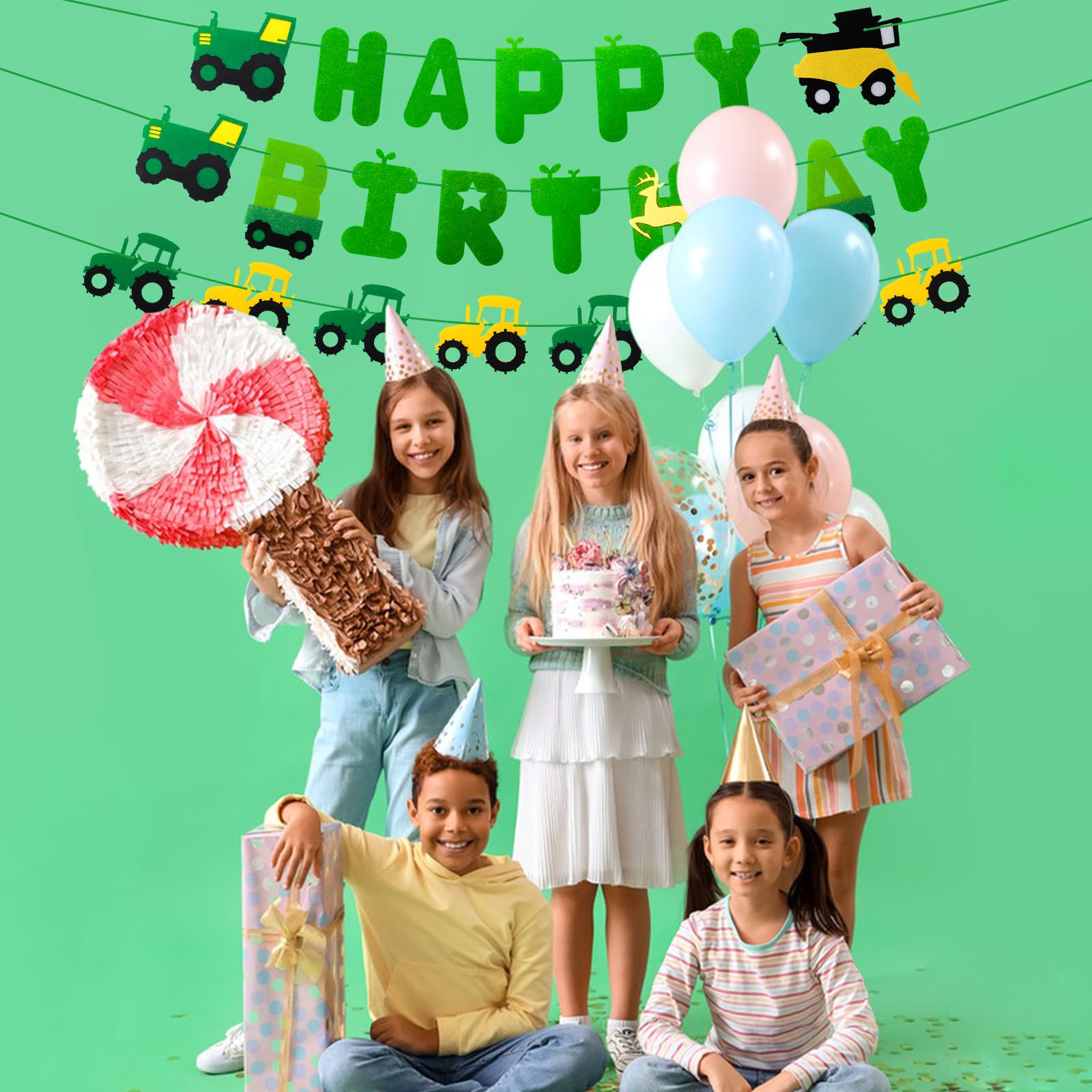 Green Tractor Birthday Banner Set with Tractor Garland Banner for Tractor Farm Themed Birthday Party Supplies Favors Decorations