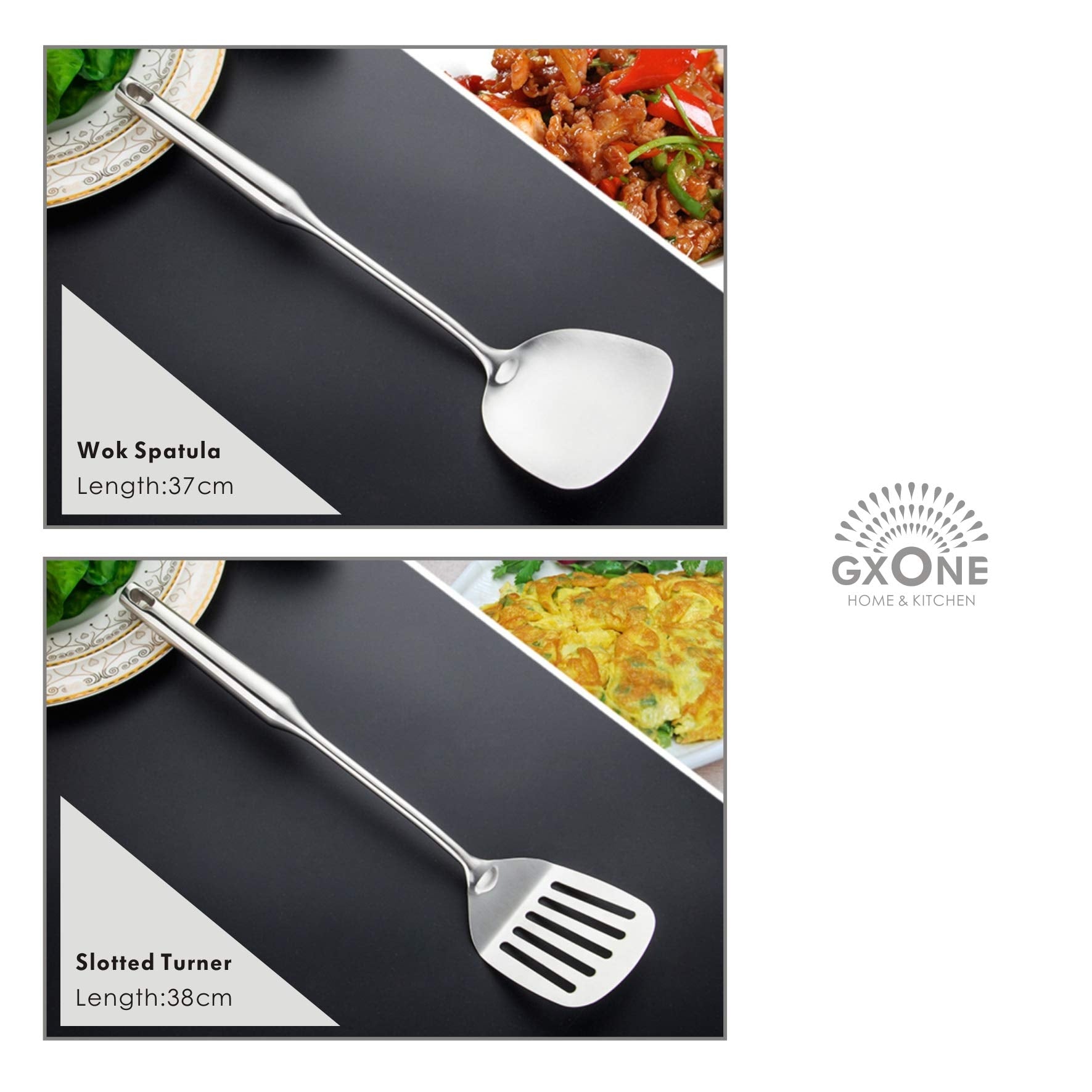 Kitchen Utensil Set – 6 Piece Stainless Steel Cooking Utensils with Rotating Holder Organizer Includes Slotted Spoon, Slotted Spatula, Large Spoon, Soup Ladle, Spatula, Pasta Server Silver/7PCS