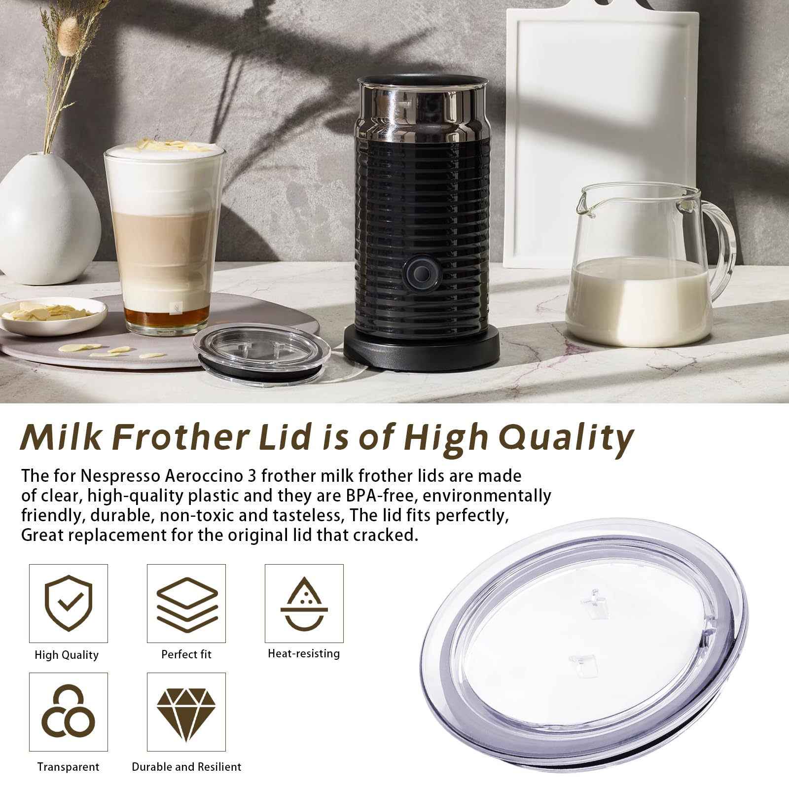 93271 Replacement for Nespresso Aeroccino 3 3R Milk Frother Lid Cover Seal, Lid Cover/Milk Frother Lid Cover fit Parts MS-623697 and 3593 & 3594