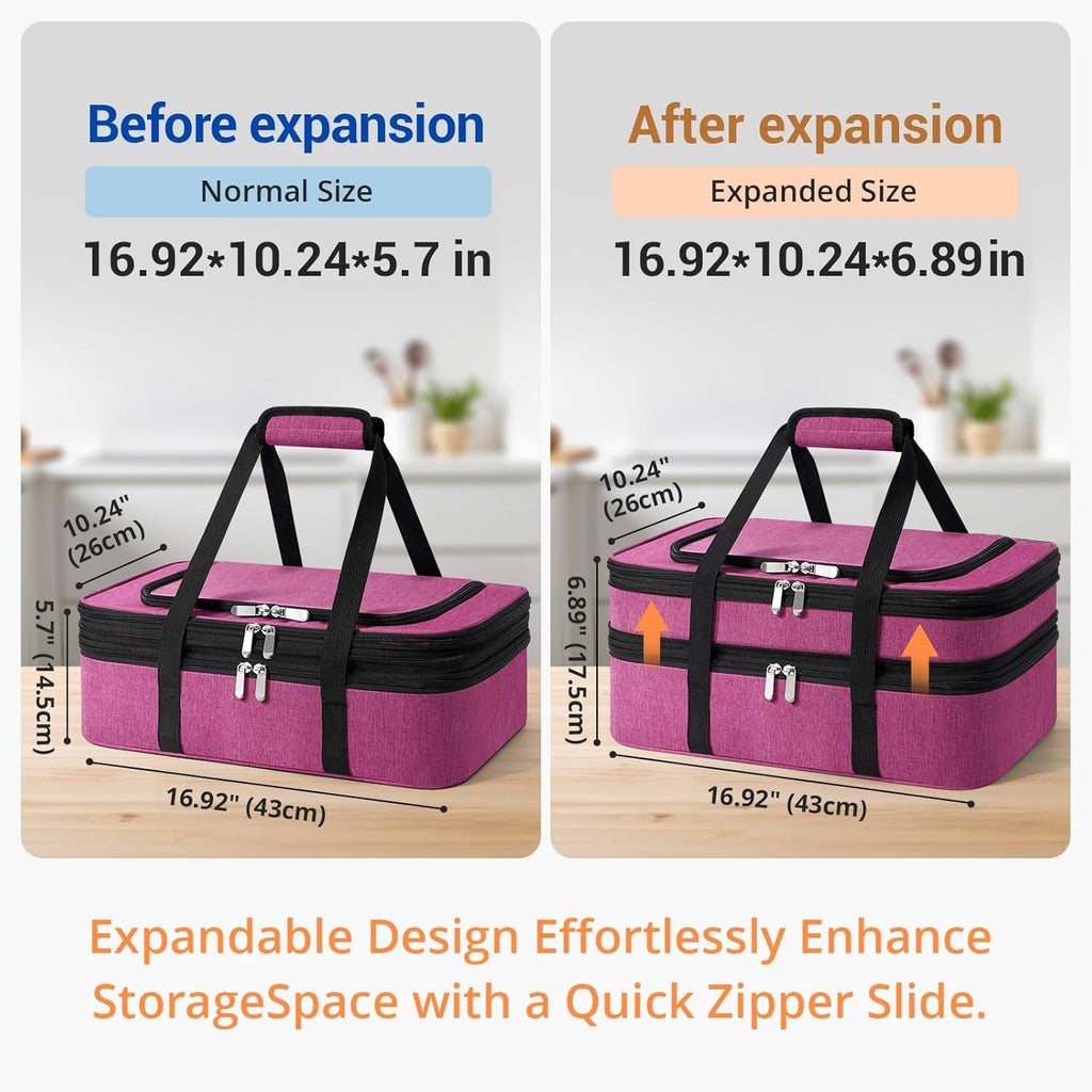 Skiennix Insulated Double Casserole Carrier - Portable Hot/Cold Food Tote for Potlucks | Fits 9" x 13" Dish - Pink