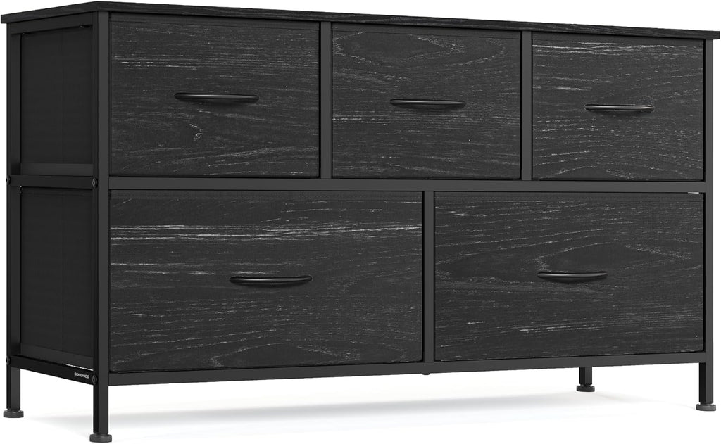 SONGMICS Dresser - Modern Chest of Drawers for Bedroom Storage | 5 Drawer Organizer in Ebony Black