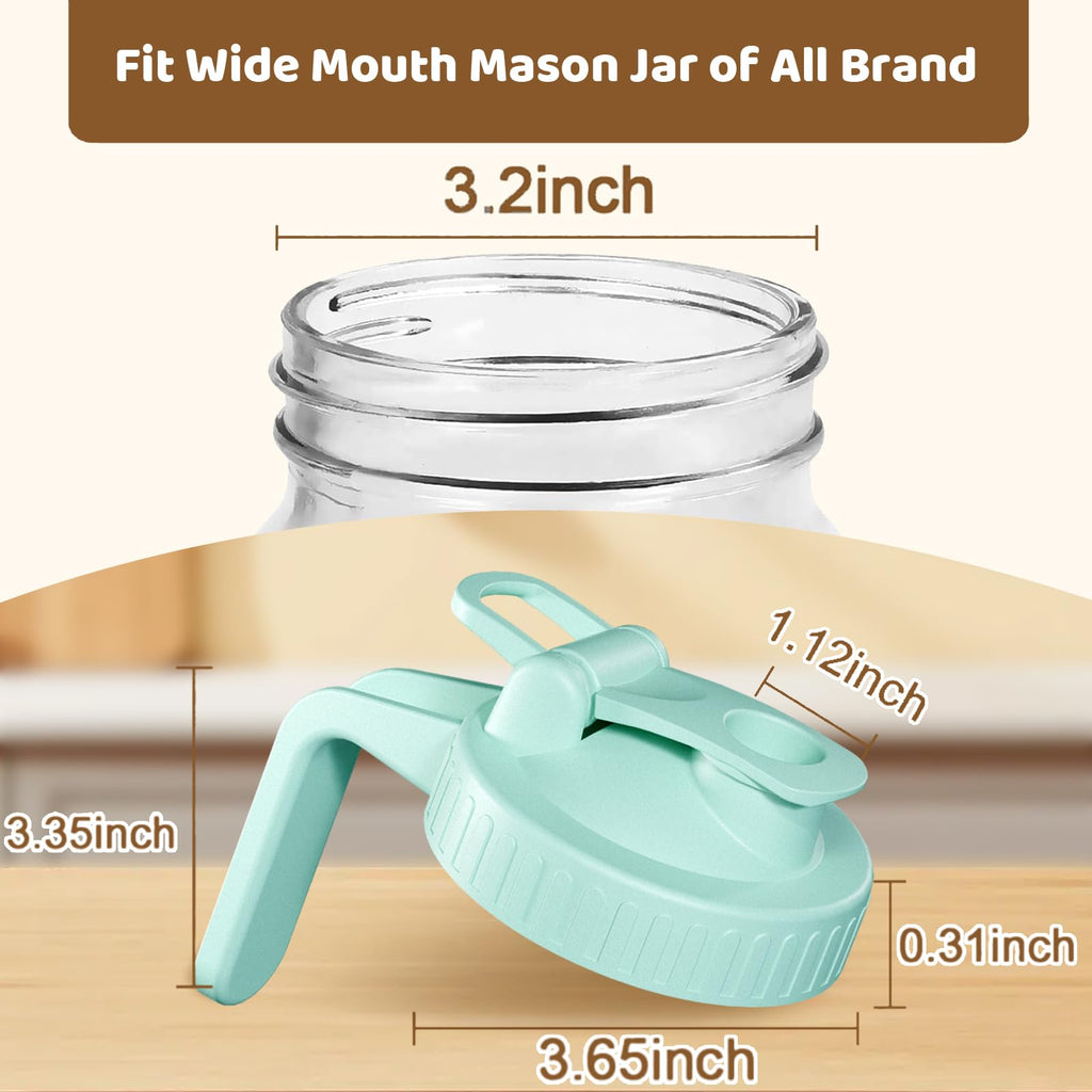 2 Pack Wide Mouth Mason Jar Lids with Leak-Proof Seal, Mason Jar Pour Spout Lid with Flip Cap and Handle, Plastic Canning Lids for Milk, Salad, Dressing, Drinking Storage Bottle, Green