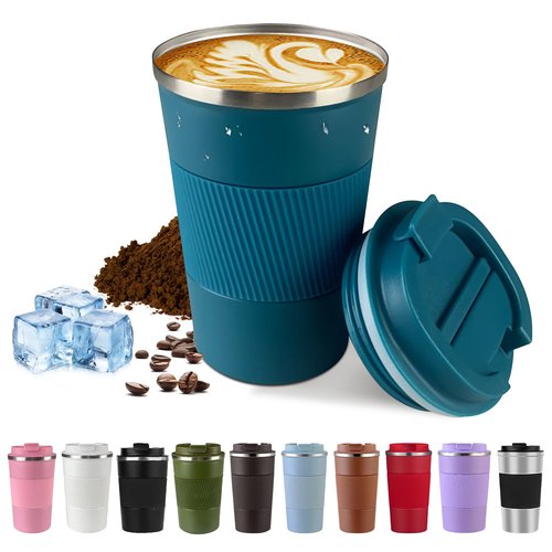 SPLMIFA Vacuum-Insulated Stainless Steel Travel Coffee Mug, Leak-Proof Reusable Coffee Cup with Lid - Keep Hot & Cold Drinks for Hours, Durable Insulated Tumbler for Men & Women(3rd-Blue, 12OZ)