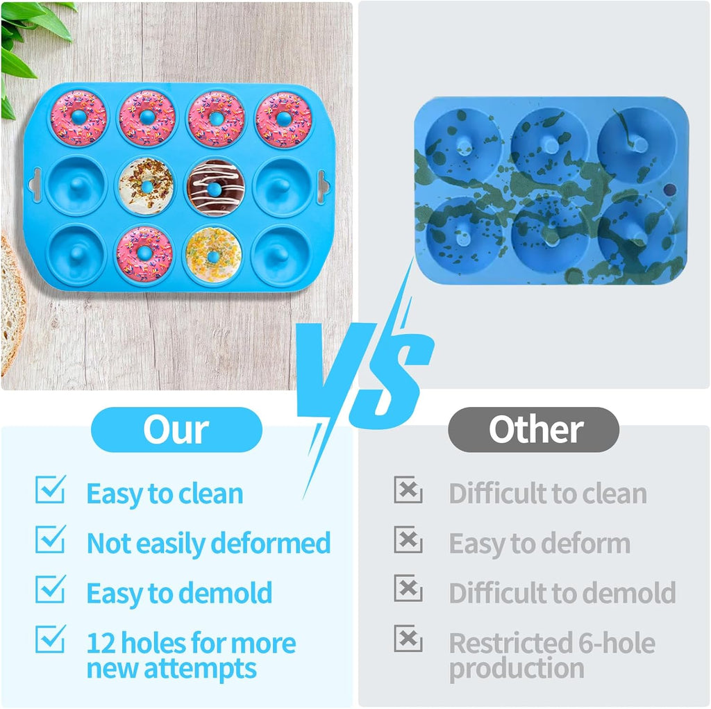 Skiennix Silicone Donut Pan - 12-Hole Mini Donut Molds | Heat Resistant & Non-Stick, Dishwasher Safe