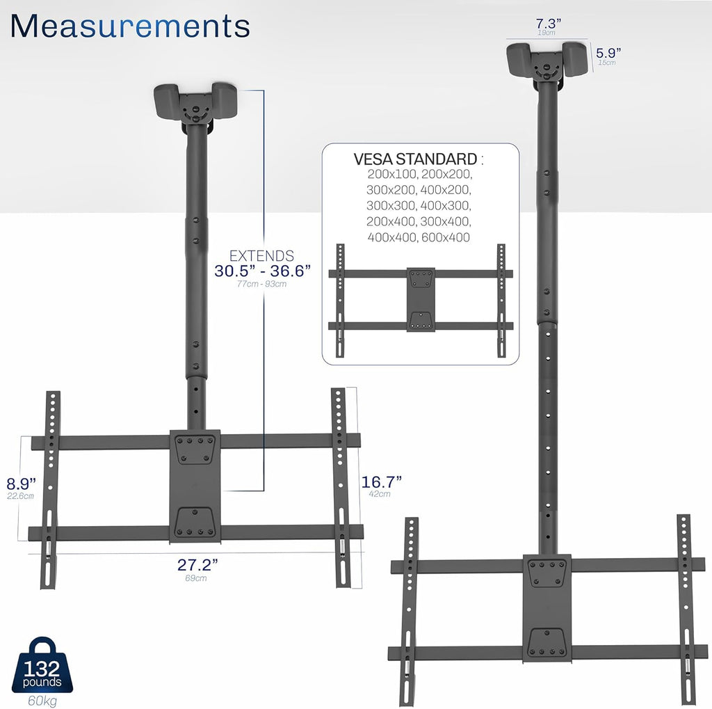 VIVO Ceiling Swivel TV Mount - Adjustable Height for 43-86 Inch Screens | Fits Pitched Roofs, Black
