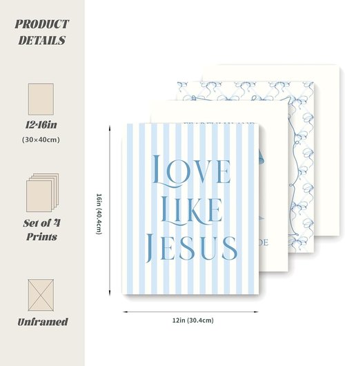LARTSFRO Coquette Blue Bow Wall Art Decor - Inspirational Christian Posters for Teen Girls | 12x16 Inch Set of 4 Unframed