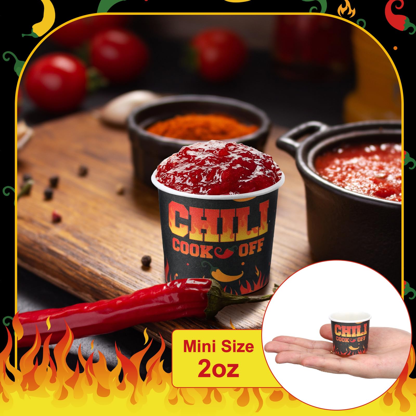Teenyyou 300 Pcs 4 oz Chili Cook off Decorations Mini Chili Cook off Cups Disposable Food Sample Cups Small Tasting Paper Bowls for Mexican Party Supplies