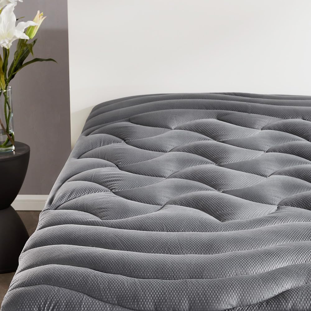 Sleep Zone Cooling Queen Mattress Topper - Premium Breathable Pad Cover with Deep Pockets (Grey)