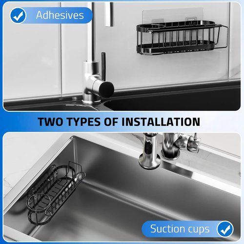 Cisily Kitchen Sink Caddy - Stainless Steel Sponge Holder & Organizer | 2 Installation Options