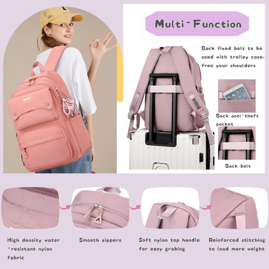 Bansusu 3Pcs Girls Backpack and Lunchbox Set for School Kids, Solid Color School Bag Backpack for Girls with Lunch Bag, Grey