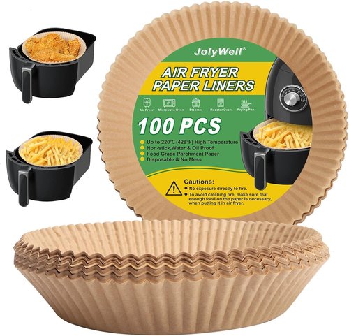 Air Fryer Paper Liner - Unbleached Biodegradable Non-Stick Parchment Paper | 100 Pcs, 6.3 Inches