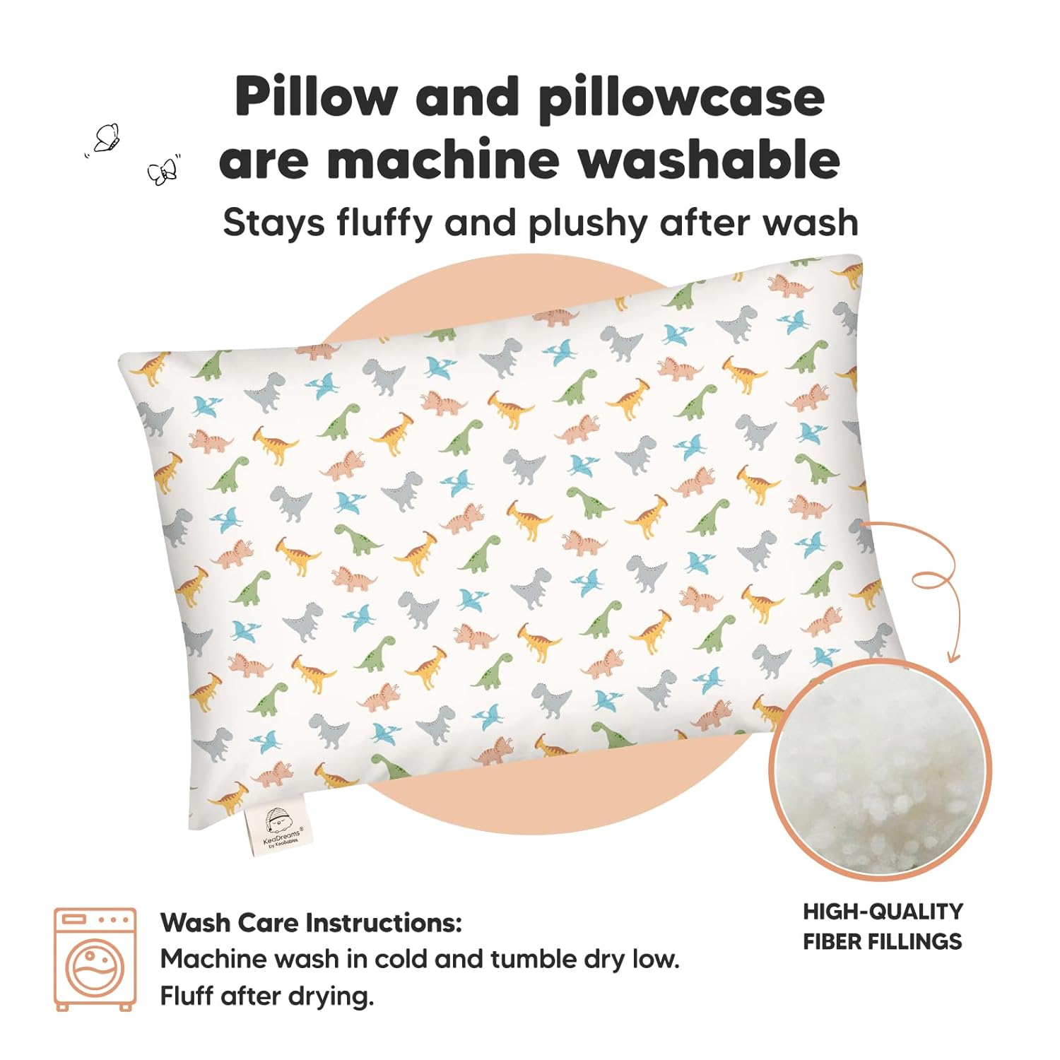 My Little Dreamy Toddler Pillow - Soft Organic Cotton Travel Bed Pillow with Case | 13x18, Machine Washable, Ages 2-5 (Roarsome)