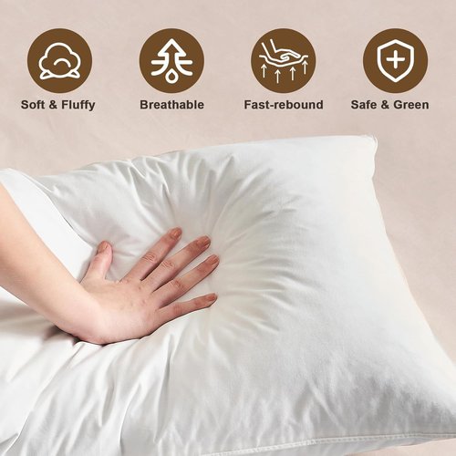 BHZ Goose Down Feather Pillows - Queen Size Set of 2 | Medium Firm Soft Support for Side & Back Sleepers
