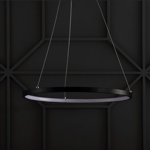 JONATHAN Y 15.75" Matte Black Modern Integrated LED Pendant Light, Dimmable Round Hoop Chandelier for Kitchen Island, Dining Room, Adjustable Height Metal Hanging Light JYL7202A