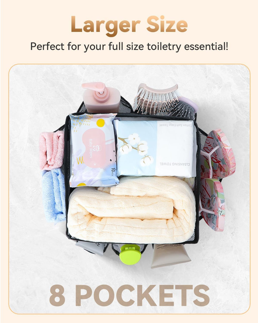 Temede Mesh Shower Caddy Tote - Large Portable Bath Organizer with 8 Storage Pockets | Quick Dry for College, Gym, Travel
