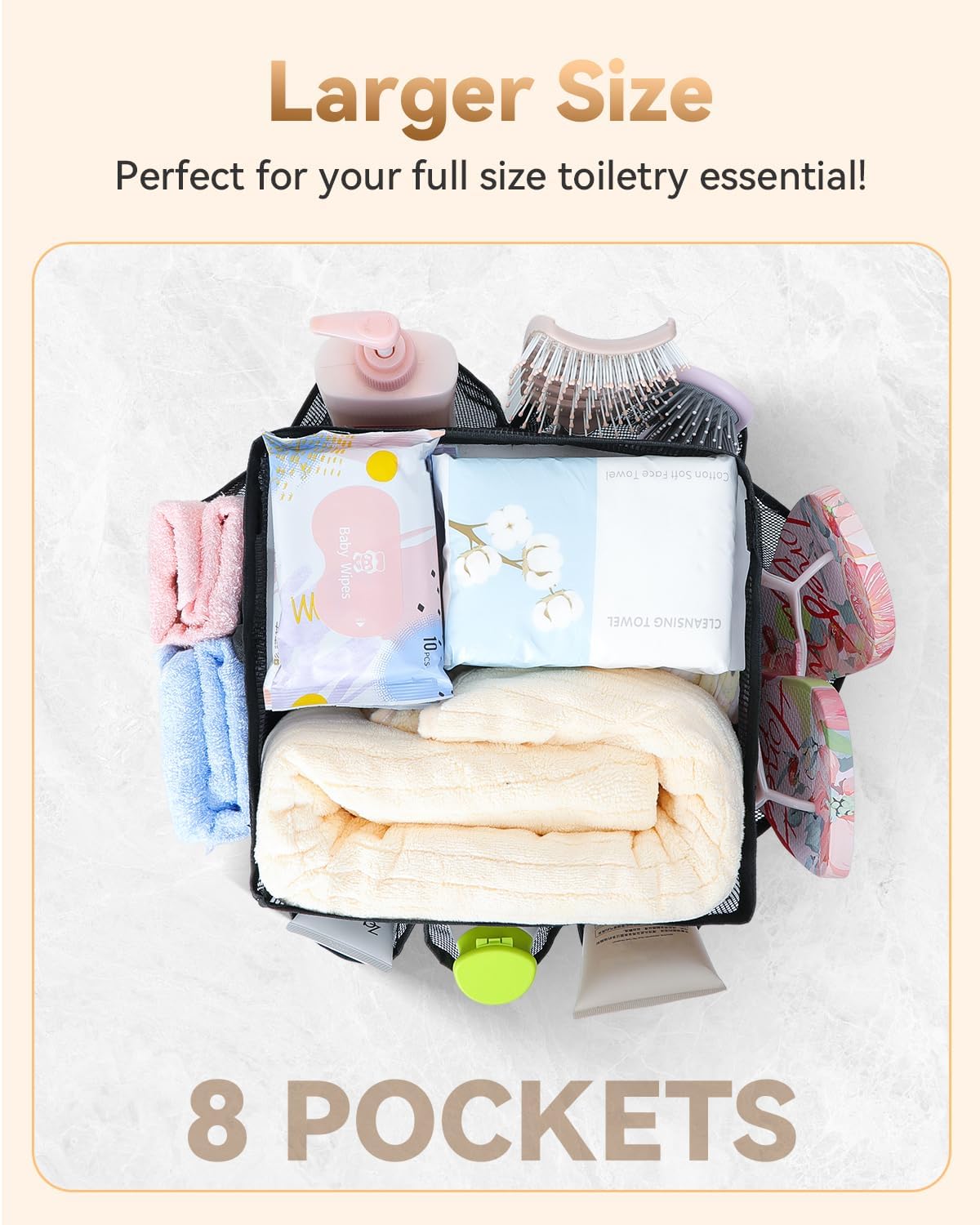 Temede Mesh Shower Caddy Tote - Large Portable Bath Organizer with 8 Storage Pockets | Quick Dry for College, Gym, Travel