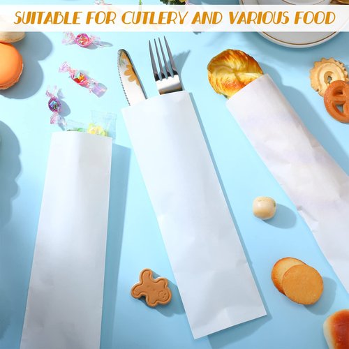 Zhehao 3000 Pcs Silverware Churro Bags White Kraft Sleeves Paper Cookie Bags Silverware Paper Utensil Sleeves for Bakery Treats Pretzel Rods Candy Cookies Kitchen, 3.1 x 9.8 Inch