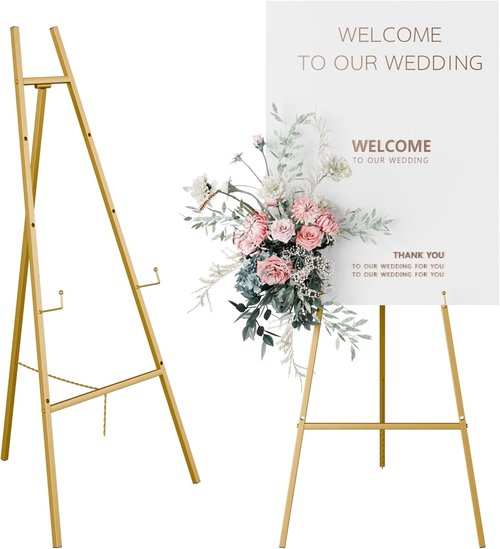 Gold Easel Stand - Heavy Duty 4-Tier Adjustable Art Easel for Painting & Wedding Signs | 1pc
