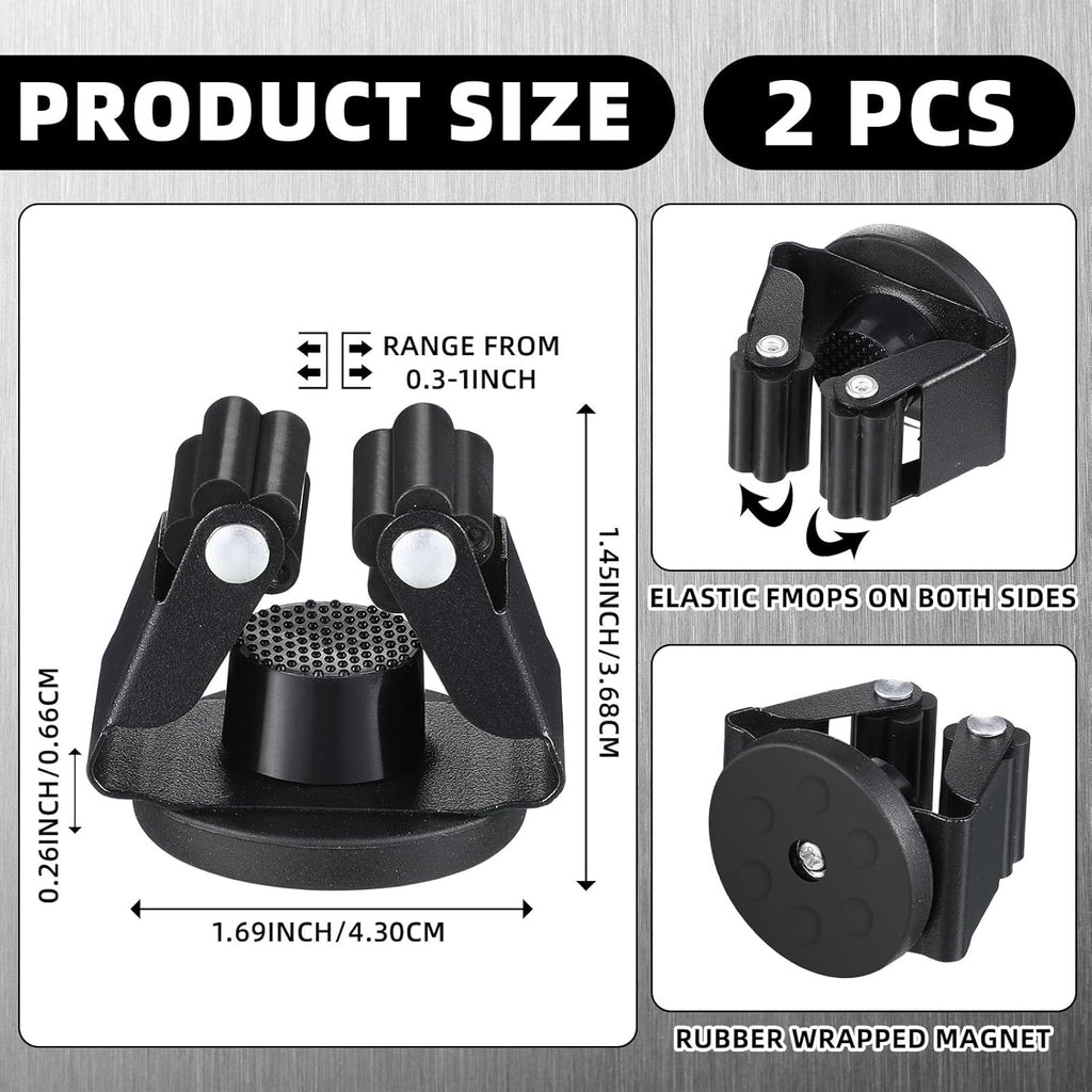 Vercraft Magnetic Mop Broom Holder - Movable Wall-Mounted Rack for Cleaning Tools | Black, 2 Pcs