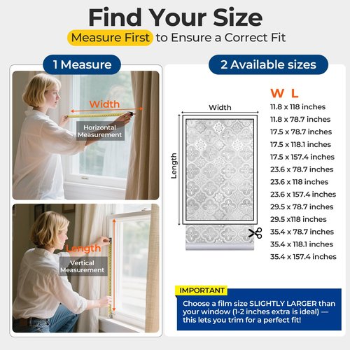 OHTMERU Window Privacy Film Decorative for Front Door, Bathroom Static Cling Stained Glass Sticker Opaque Heat Control UV Blocking Non-Adhesive for Home Windows 17.5 X 78.7 inches