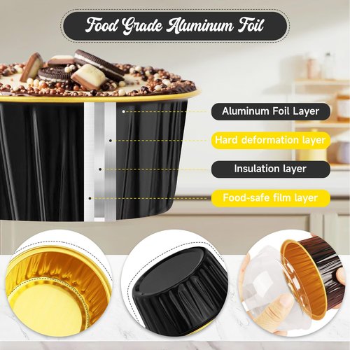 60 Pack 5 OZ Round Mini Aluminum Pans with Lids, Disposable Aluminum Foil Baking Pans with Lids, Mini Cake Containers for Birthday Party, Wedding, Baby Shower, Holiday Celebration