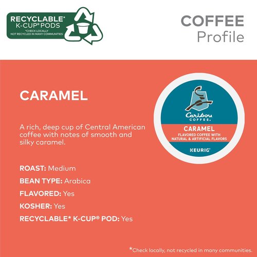 Caribou Coffee Caramel Flavored K-Cup Pods - Medium Roast, 96 Count Box (Pack of 4)
