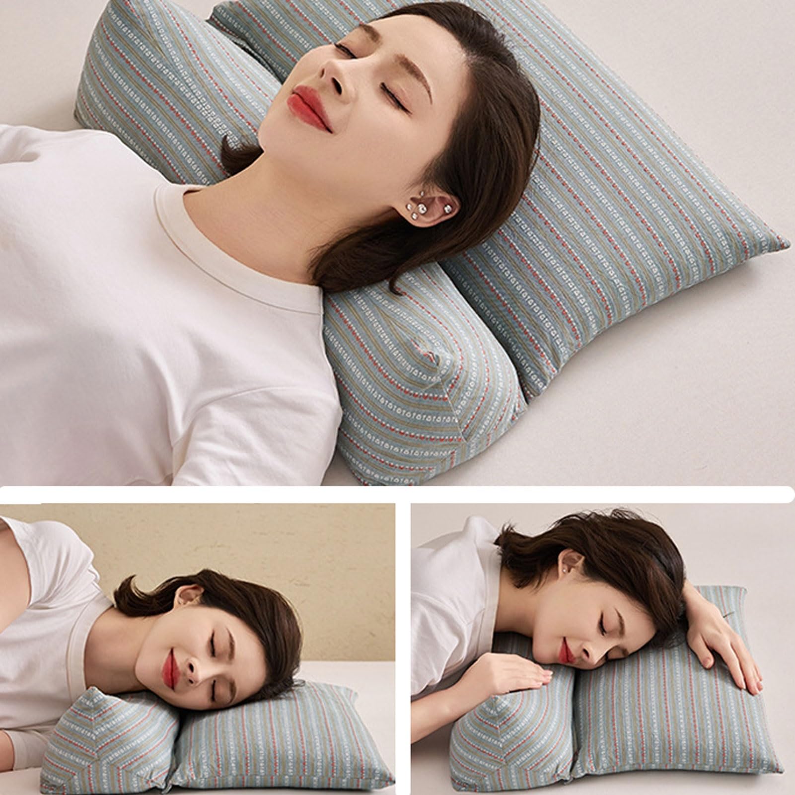ZHIWEIKJ Dog Bone Neck Support Pillow with Buckwheat Hull Adjustable Cervical Pillow 3D Stripes Print Lumbar Pillow Separable Design Soft Breathable(Large)