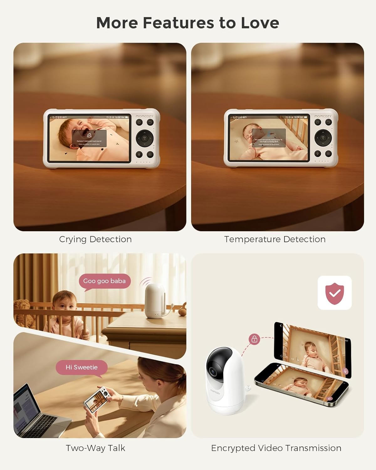 Momcozy BM04 Smart WiFi Baby Monitor - 2 Cameras, 5" 1080P Split Screen, Night Vision & 2-Way Audio