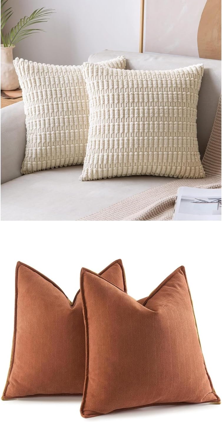 MIULEE Corduroy Decorative Throw Pillow Covers - Pack of 2 in Rust Color for Cozy Home Decor