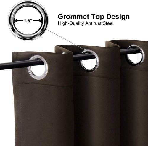 ChrisDowa Blackout Curtains - 80-Inch Long Thermal Insulated Grommet Panels | Brown, 2-Panel Set for Living Room & Bedroom