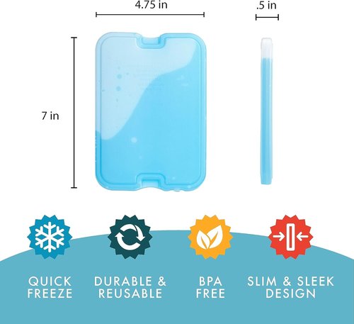 Fit & Fresh Cool Coolers | 4 Pack XL Slim Ice Packs - Quick Freeze, Space-Saving Design for Lunch Boxes & Coolers