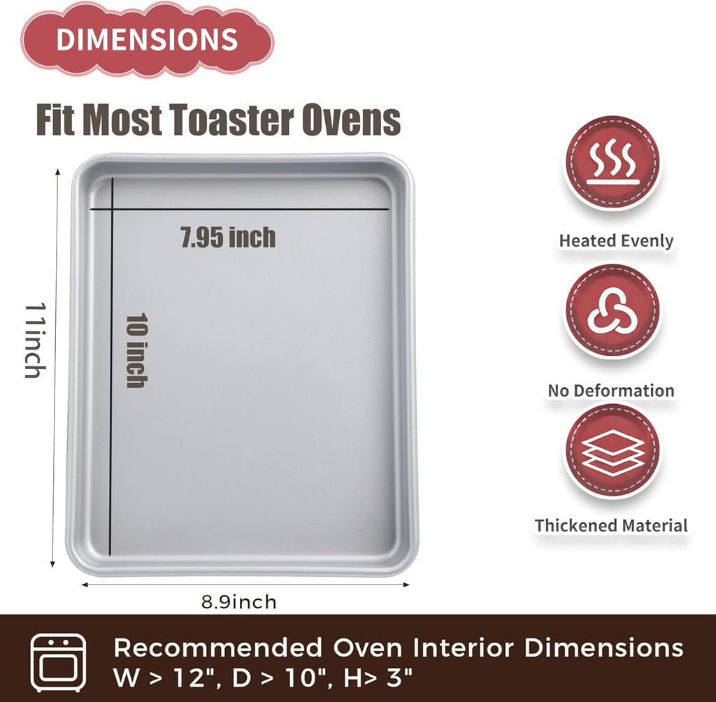 Skiennix Nonstick Baking Trays - 2-Pack 11-Inch Heavy Duty Cookie Sheet Pans | Dishwasher Safe Silver