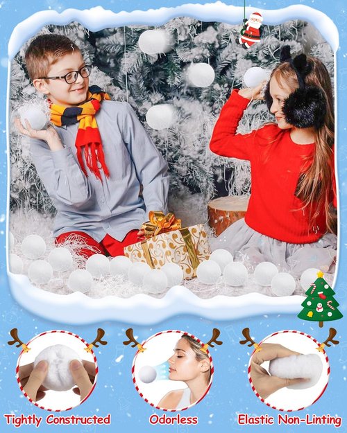 LQYoyz Snowball Fight Set - 100 Pack Large 2-Inch Fake Snow Balls for Kids | Winter Party Decor & Toys